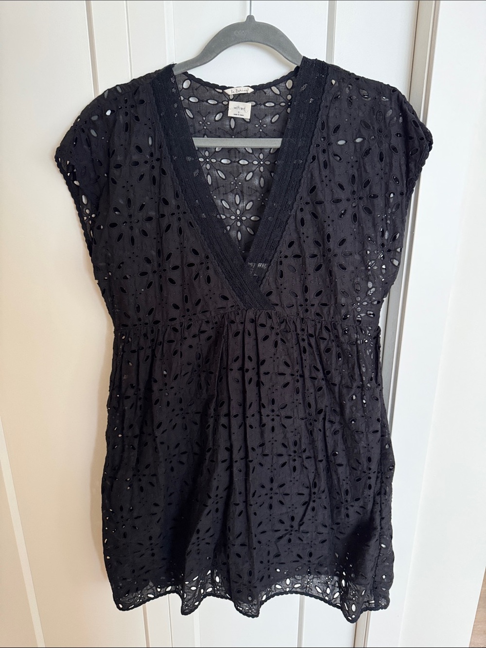 Aritzia Wilfred Black Eyelet V-Neck dress